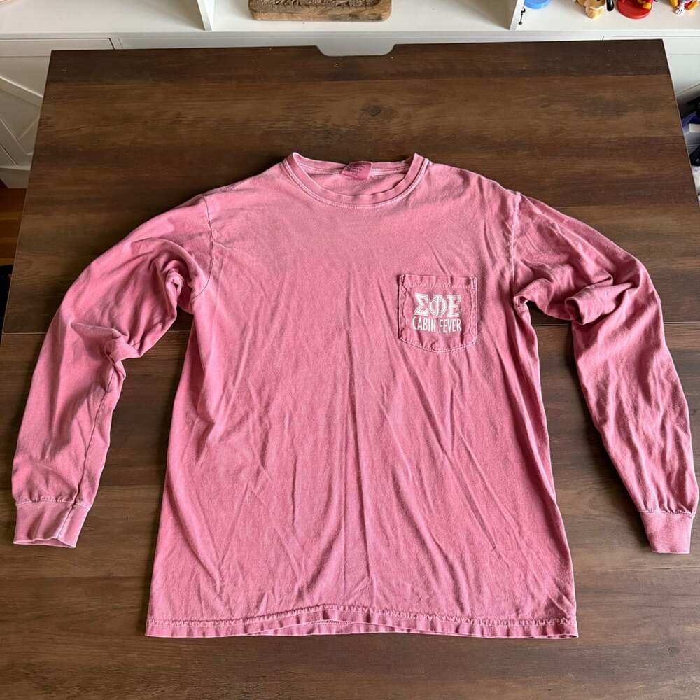 Southern Fried Cotton Long Sleeve Pocket T-Shirt M Pink Cabin Fever